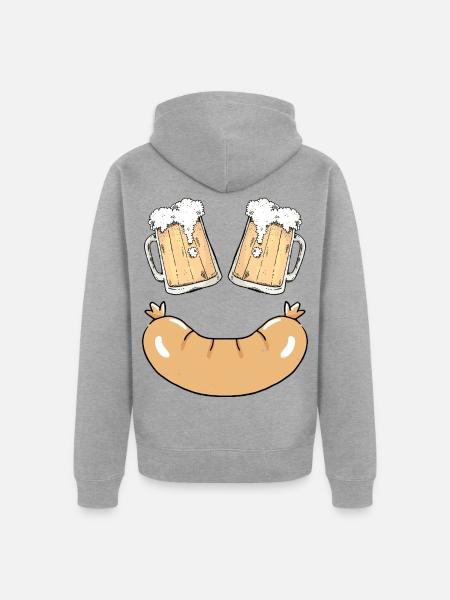 Bockwurst und Bier - Unisex Premium Bio Zip Hoodie - Grau meliert