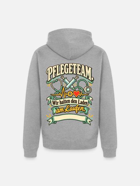 Pflegeteam Wir halten den Laden - Unisex Premium Bio Zip Hoodie - Grau meliert