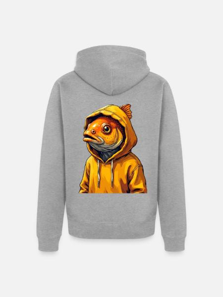 Goldfisch Hoodie Porträt - Unisex Premium Bio Zip Hoodie - Grau meliert