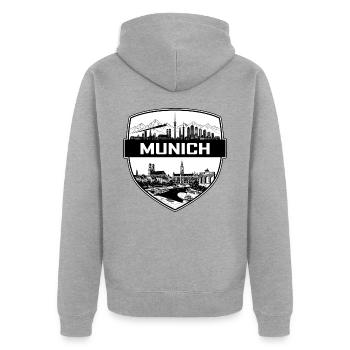 München, Deutschland Schild Wappen Frauenkirche Geschenk - Unisex Premium Bio Zip Hoodie - Grau meliert - Hinten - Nico (187cm)