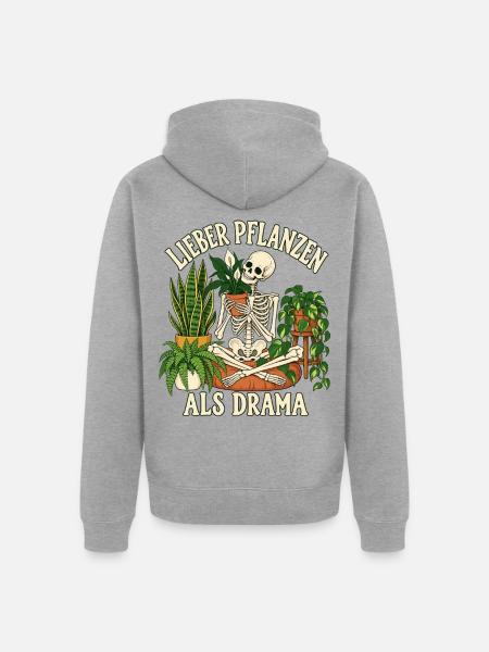 Lieber Pflanzen als Drama  - Unisex Premium Bio Zip Hoodie - Grau meliert