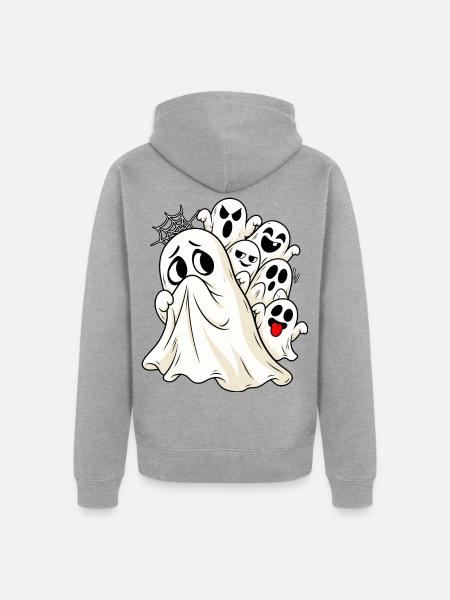 Ängstlicher Geist Halloween Gespenst Angsthase - Unisex Premium Bio Zip Hoodie - Grau meliert