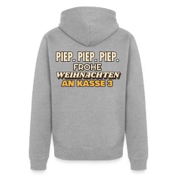 Piep Piep Piep - Frohe Weihnachten an Kasse 3 - Unisex Premium Bio Zip Hoodie - Grau meliert - Hinten - Nico (187cm)
