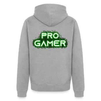Pro Gamer Design für Esport Skill Wettbewerb - Unisex Premium Bio Zip Hoodie - Grau meliert - Hinten - Nico (187cm)