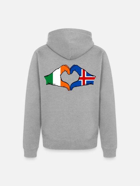 Irland Island Flagge Hände Herzform - Unisex Premium Bio Zip Hoodie - Grau meliert