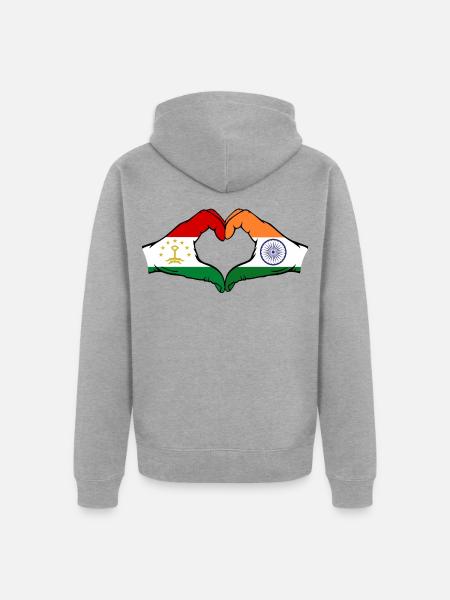 Tadschikistan_Indien_Flagge_Hände_Herzform - Unisex Premium Bio Zip Hoodie - Grau meliert