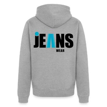 jeans wear mit punkt - Unisex Premium Bio Zip Hoodie - Grau meliert - Hinten - Nico (187cm)