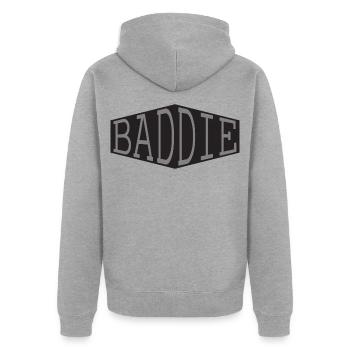 Baddie Retro Streetwear Vibes - Unisex Premium Bio Zip Hoodie - Grau meliert - Hinten - Nico (187cm)