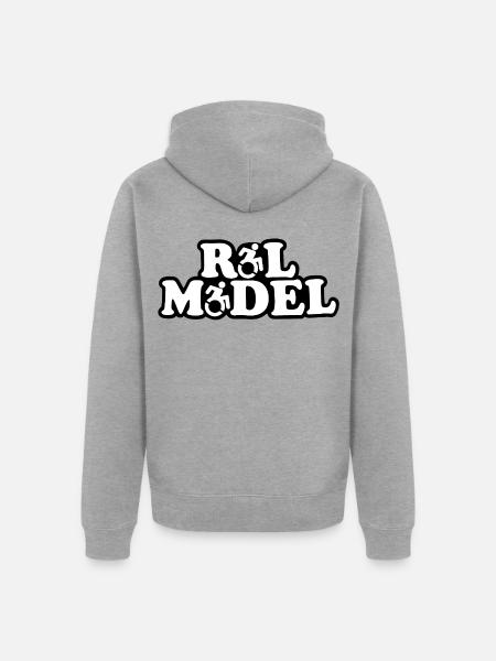 RoL-Modell – Rollstuhl-Pride-Design # - Unisex Premium Bio Zip Hoodie - Grau meliert