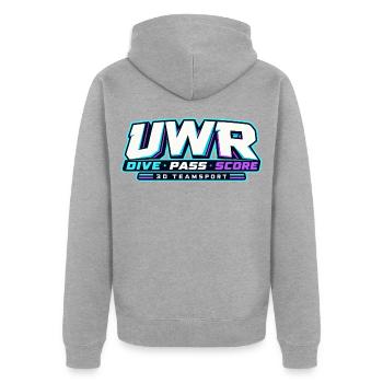 UWR Dive Score 3D TeamSport - Unisex Premium Bio Zip Hoodie - Grau meliert - Hinten - Nico (187cm)