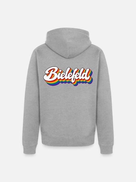 Bielefeld - Regenbogen Schrift - Deutschalnd - Unisex Premium Bio Zip Hoodie - Grau meliert