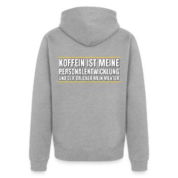 Koffein ist meine Mentorenquelle - Unisex Premium Bio Zip Hoodie - Grau meliert - Hinten - Nico (187cm)