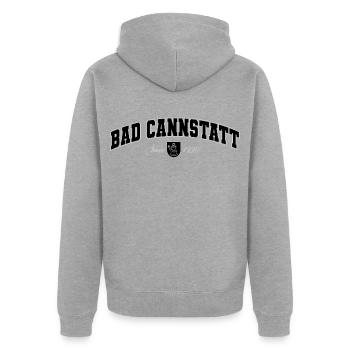 Bad Cannstatt  - Unisex Premium Bio Zip Hoodie - Grau meliert - Hinten - Nico (187cm)