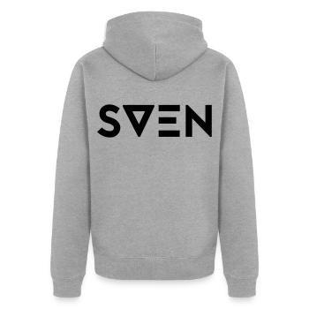 First name Sven - Unisex Premium Organic Zip Hoodie - heather grey - Back - Nico (187cm)