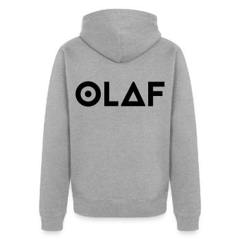 Prénom Olaf - Veste à capuche bio Premium Unisexe - gris chiné - Dos - Nico (187cm)