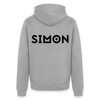 Vorname Simon - Unisex Premium Bio Zip Hoodie - Grau meliert - Hinten - Nico (187cm)
