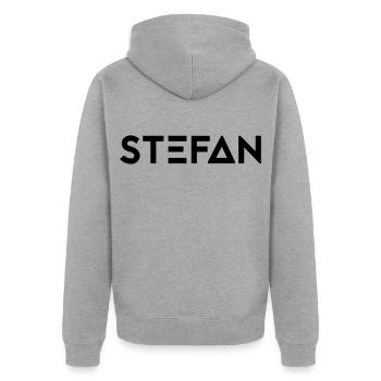 First name Stefan - Unisex Premium Organic Zip Hoodie - heather grey - Back - Nico (187cm)