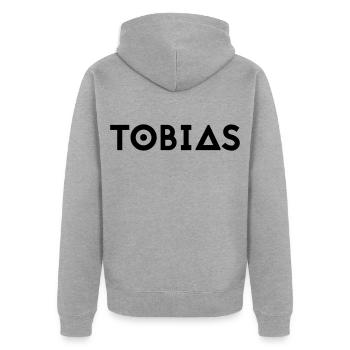 Prénom Tobias - Veste à capuche bio Premium Unisexe - gris chiné - Dos - Nico (187cm)