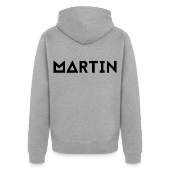 Prénom Martin - Veste à capuche bio Premium Unisexe - gris chiné - Dos - Nico (187cm)