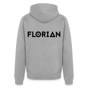 Prénom Florian - Veste à capuche bio Premium Unisexe - gris chiné - Dos - Nico (187cm)