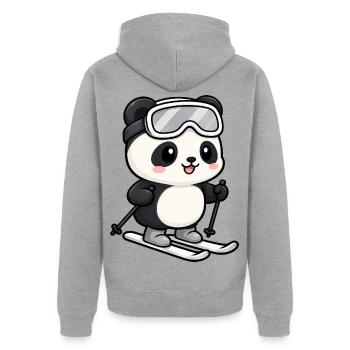 Süßer Panda Kawaii Skifahrer Cartoon - Unisex Premium Bio Zip Hoodie - Grau meliert - Hinten - Nico (187cm)