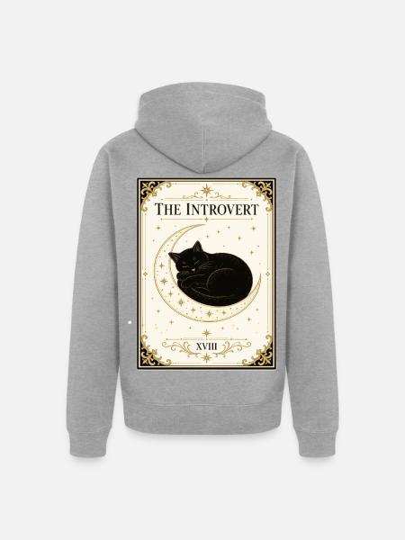 Die Mondkatze der Introvertierten - Unisex Premium Bio Zip Hoodie - Grau meliert