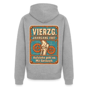 Vierzg Jahrgang 1987 - Unisex Premium Bio Zip Hoodie - Grau meliert - Hinten - Nico (187cm)