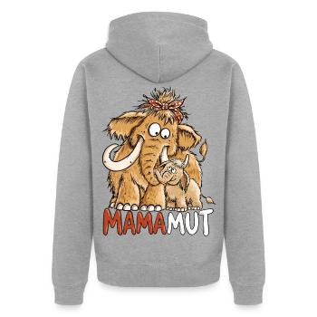 Mamamut Mammut Mama | Lustiges Mama Geschenk - Unisex Premium Bio Zip Hoodie - Grau meliert - Hinten - Nico (187cm)
