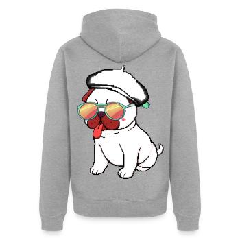 Dummer Zungen-Mops - Unisex Premium Bio Zip Hoodie - Grau meliert - Hinten - Nico (187cm)