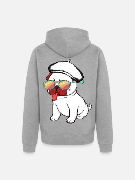 Dummer Zungen-Mops - Unisex Premium Bio Zip Hoodie - Grau meliert