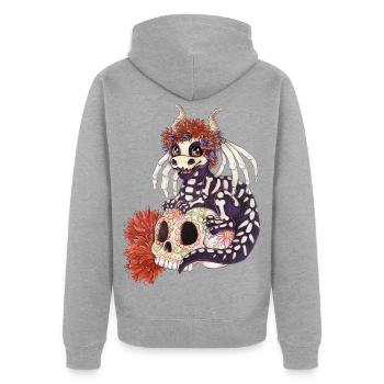 Manga Chibi Drache La Catrina Tag der Toten - Unisex Premium Bio Zip Hoodie - Grau meliert - Hinten - Nico (187cm)