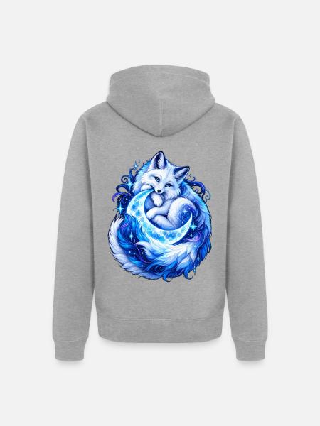 Mondfuchs im blauen Glanz - Unisex Premium Bio Zip Hoodie - Grau meliert