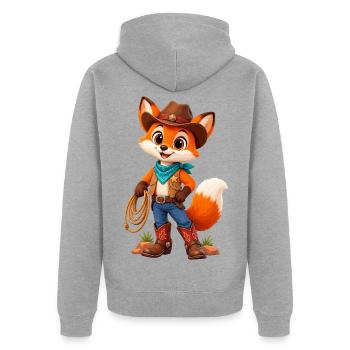 Fuchs Cowboy Lasso - Unisex Premium Bio Zip Hoodie - Grau meliert - Hinten - Nico (187cm)