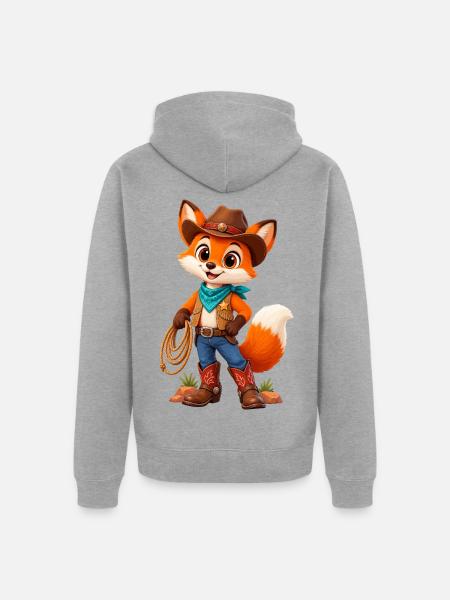 Fuchs Cowboy Lasso - Unisex Premium Bio Zip Hoodie - Grau meliert