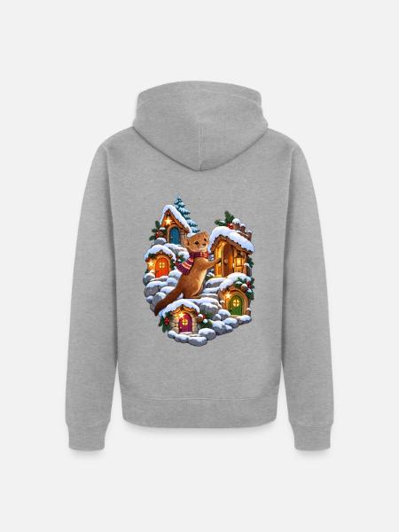 Zwergmanguste im Adventskalender-Bergdorf - Unisex Premium Bio Zip Hoodie - Grau meliert