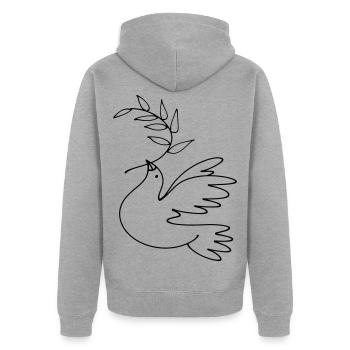 Friedenstaube - Unisex Premium Bio Zip Hoodie - Grau meliert - Hinten - Nico (187cm)