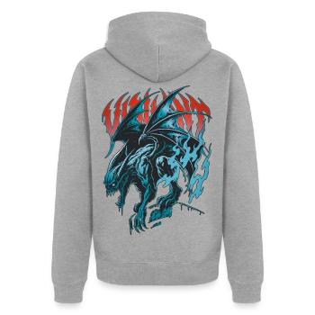Gargoyle Wächter Statue und Flammen - Unisex Premium Bio Zip Hoodie - Grau meliert - Hinten - Nico (187cm)