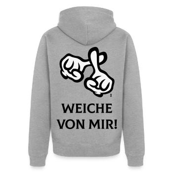 Weiche Von Mir! (Kreuz / Bibel / Religion / 2C) - Unisex Premium Bio Zip Hoodie - Grau meliert - Hinten - Nico (187cm)