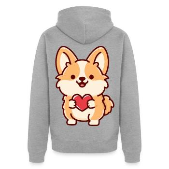 Süßer Corgi mit Herz - Unisex Premium Bio Zip Hoodie - Grau meliert - Hinten - Nico (187cm)