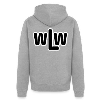 Wlw Outline Logo Stil - Unisex Premium Bio Zip Hoodie - Grau meliert - Hinten - Nico (187cm)