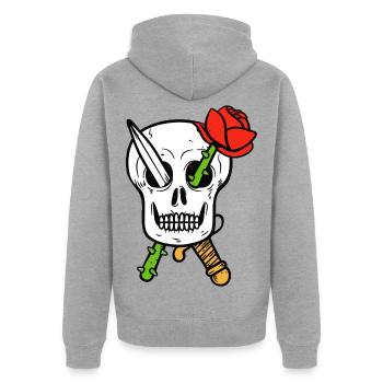 Skull Rose Punk Gitarrenkunst - Unisex Premium Bio Zip Hoodie - Grau meliert - Hinten - Nico (187cm)