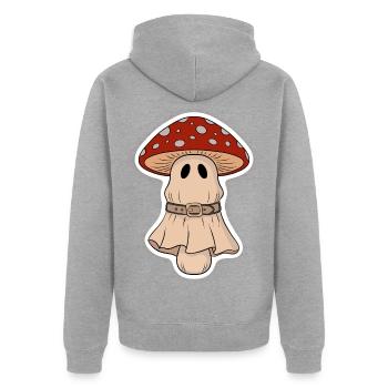 Kleiner Halloween Pilz mit rotem Hut - Unisex Premium Bio Zip Hoodie - Grau meliert - Hinten - Nico (187cm)