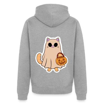 Katzengeist mit Halloweenkürbis - Unisex Premium Bio Zip Hoodie - Grau meliert - Hinten - Nico (187cm)