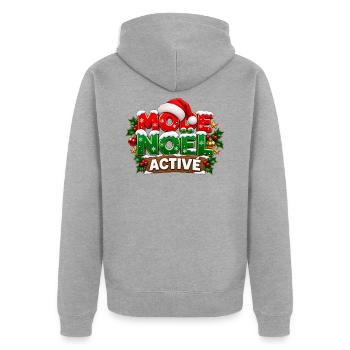 Weihnachtsmodus aktiviert – Festliche Chart - Unisex Premium Bio Zip Hoodie - Grau meliert - Hinten - Nico (187cm)