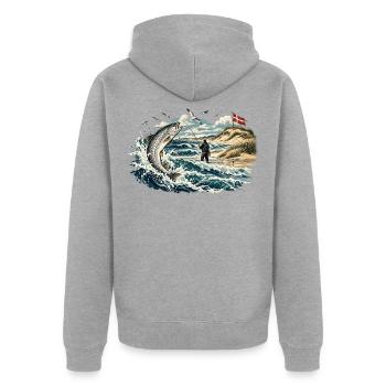 Dänemark Meer Meerforelle Vintage - Unisex Premium Bio Zip Hoodie - Grau meliert - Hinten - Nico (187cm)