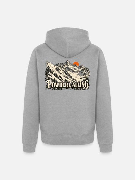 Powder Calling – Snowboard Freeride - Unisex Premium Bio Zip Hoodie - Grau meliert