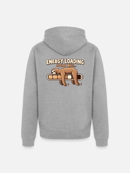 Energy Loading – Lustiges Faultier Akku Design - Unisex Premium Bio Zip Hoodie - Grau meliert