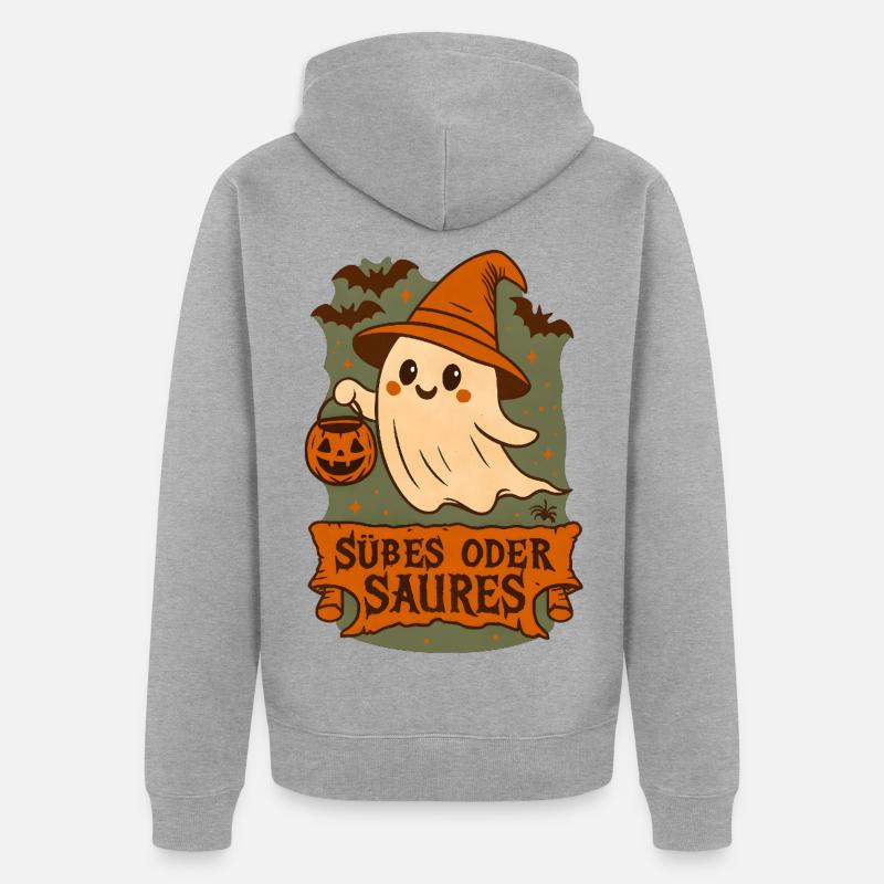 Süßes oder Saures - Gespenst - Unisex Premium Bio Zip Hoodie - Grau meliert