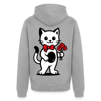 Amoureux des chats kawaii avec ruban rouge - Veste à capuche bio Premium Unisexe - gris chiné - Dos - Nico (187cm)