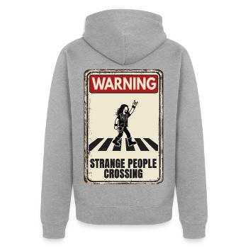 WARNING - Strange People Crossing - HEAVY METAL - Unisex Premium Bio Zip Hoodie - Grau meliert - Hinten - Nico (187cm)